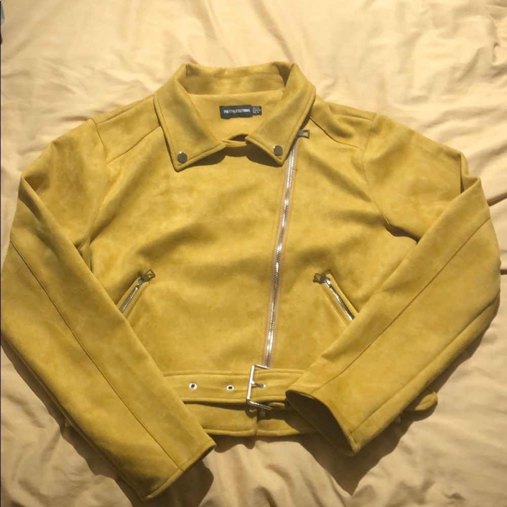 PrettyLittleThing Faux Mustard Suede Biker Jacket